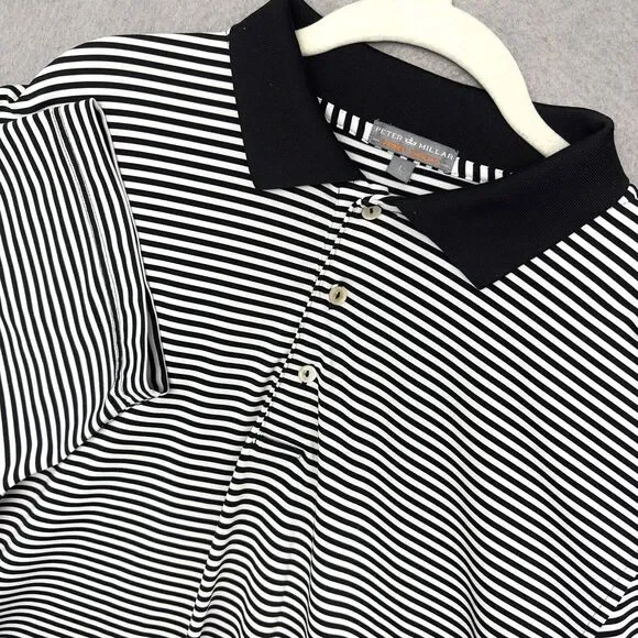Peter Millar Golf Polo Sz L Summer Comfort Black Competition Stripe Performance - Picture 1 of 10